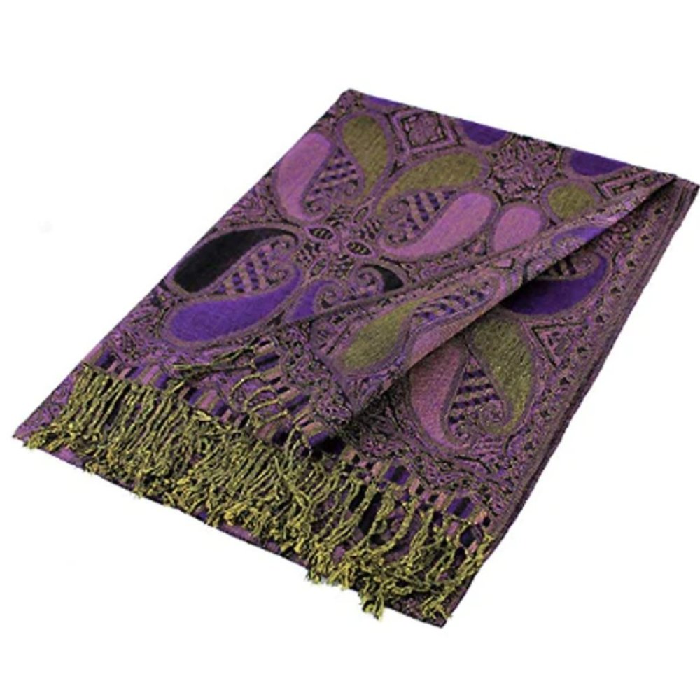 Purple Black Paisley Pashmina Scarf Shawl Wrap / Rave Scarves Women Accessories - Picture 3 of 7